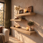 Rustic Floating Shelf Chunky Solid Wood Beam Shelf with Textured Grain for Living Room or Bedroom