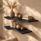 Wavy Floating Shelf, Thick Solid Wood Curved Wall Shelf with Organic Sculpted Edge for Living Room