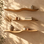 Wavy Floating Shelf, Thick Solid Wood Curved Wall Shelf with Organic Sculpted Edge for Living Room