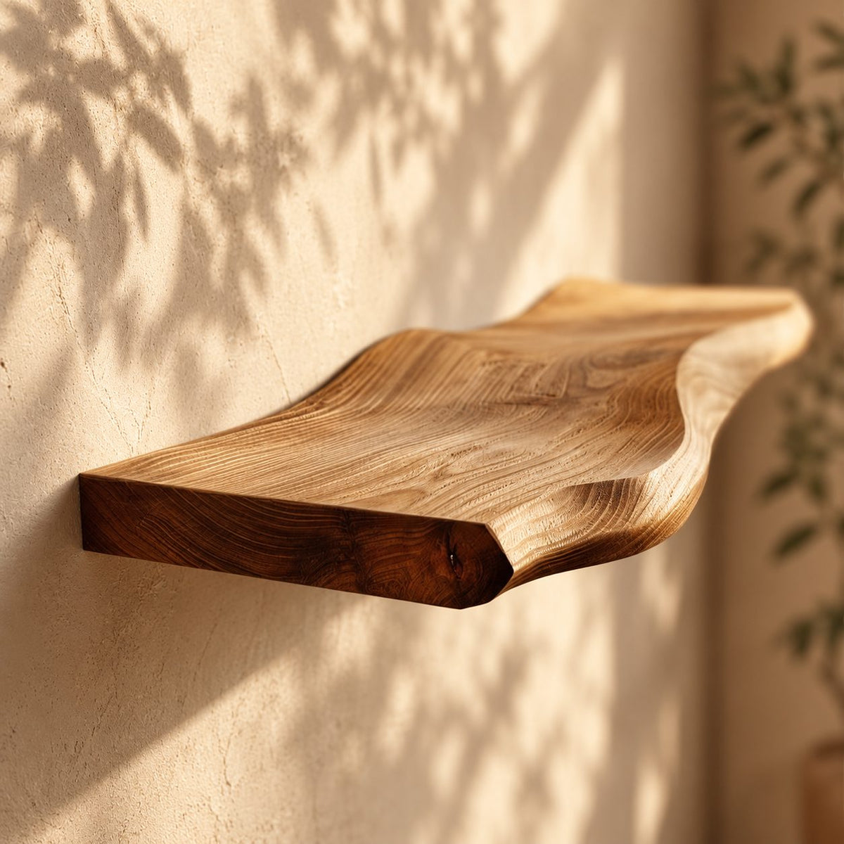 Wavy Floating Shelf, Thick Solid Wood Curved Wall Shelf with Organic Sculpted Edge for Living Room