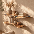 Wavy Floating Shelf, Thick Solid Wood Curved Wall Shelf with Organic Sculpted Edge for Living Room