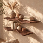 Wavy Floating Shelf, Thick Solid Wood Curved Wall Shelf with Organic Sculpted Edge for Living Room