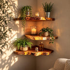 Corner Shelf Live Edge Solid Wood Floating Corner Shelf with Natural Front Edge for Living Room