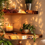 Corner Shelf Live Edge Solid Wood Floating Corner Shelf with Natural Front Edge for Living Room