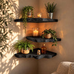 Corner Shelf Live Edge Solid Wood Floating Corner Shelf with Natural Front Edge for Living Room
