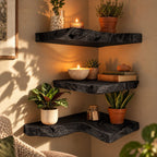 Live Edge Corner Floating Shelf, Thick Solid Wood Corner Shelf with Swirling Grain and Wavy Natural Edge