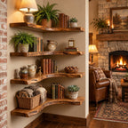Corner Floating Shelf, Live Edge Solid Wood Wall Corner Shelf with Long Wavy Organic Edge for Living Room