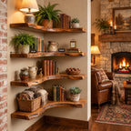 Corner Floating Shelf, Live Edge Solid Wood Wall Corner Shelf with Long Wavy Organic Edge for Living Room