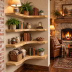 Corner Floating Shelf, Live Edge Solid Wood Wall Corner Shelf with Long Wavy Organic Edge for Living Room
