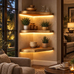 Corner Floating Shelf, Thick Solid Wood Corner Wall Shelf with Soft Rounded Edge, Minimal Layered Display