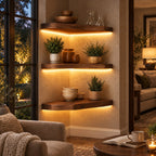 Corner Floating Shelf, Thick Solid Wood Corner Wall Shelf with Soft Rounded Edge, Minimal Layered Display