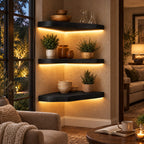 Corner Floating Shelf, Thick Solid Wood Corner Wall Shelf with Soft Rounded Edge, Minimal Layered Display