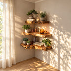 Rustic Corner Floating Shelf, Thick Live Edge Solid Wood Corner Display Shelf for Bathroom and Entryway