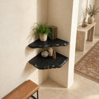 Corner Shelf with Hand Carved Scalloped Edge, Solid Wood Wall Mounted Floating Corner Shelf for Entryway