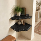 Corner Shelf with Hand Carved Scalloped Edge, Solid Wood Wall Mounted Floating Corner Shelf for Entryway