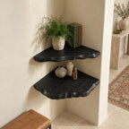 Corner Shelf with Hand Carved Scalloped Edge, Solid Wood Wall Mounted Floating Corner Shelf for Entryway