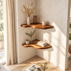 Sculptural Corner Floating Shelf, Solid Wood L Corner Shelf with Smooth Flowing Live Edge for Living Room