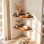 Sculptural Corner Floating Shelf, Solid Wood L Corner Shelf with Smooth Flowing Live Edge for Living Room