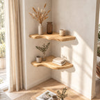 Sculptural Corner Floating Shelf, Solid Wood L Corner Shelf with Smooth Flowing Live Edge for Living Room