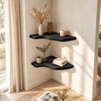 Sculptural Corner Floating Shelf, Solid Wood L Corner Shelf with Smooth Flowing Live Edge for Living Room
