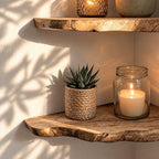 Wood Corner Floating Shelf, Slim Live Edge Solid Wood Corner Shelf with Natural Wavy Bark Line Edge
