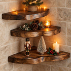 Chunky Corner Floating Shelf, Solid Wood Live Edge Corner Shelf with Rounded Wavy Front and Bold Grain