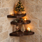 Chunky Corner Floating Shelf, Solid Wood Live Edge Corner Shelf with Rounded Wavy Front and Bold Grain