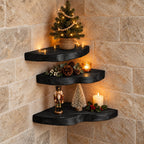 Chunky Corner Floating Shelf, Solid Wood Live Edge Corner Shelf with Rounded Wavy Front and Bold Grain