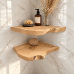 Floating Corner Wall Shelf, Thick Live Edge Solid Wood Corner Shelf with Natural Checks and Knots