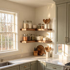 L Shaped Corner Floating Shelf, Solid Wood Kitchen Corner Shelf with Straight Square Edges, Wall Mounted