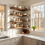 L Shape Floating Kitchen Shelf, Long Solid Wood Corner Wall Shelf with Live Edge Front for Kitchen Storage