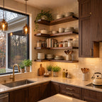 L Shape Floating Kitchen Shelf, Long Solid Wood Corner Wall Shelf with Live Edge Front for Kitchen Storage
