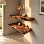 Live Edge Floating Shelf, Thick Solid Wood Wall Shelf 12 Inch Deep with Rough Natural Edge for Dining Room