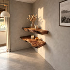 Live Edge Floating Shelf, Thick Solid Wood Wall Shelf 12 Inch Deep with Rough Natural Edge for Dining Room