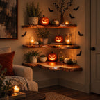Live Edge Corner Floating Shelf, Slim Bracketless Solid Wood Corner Shelf with Flowing Edge for Living Room
