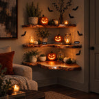 Live Edge Corner Floating Shelf, Slim Bracketless Solid Wood Corner Shelf with Flowing Edge for Living Room