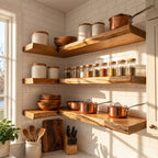 Wraparound Kitchen Corner Shelf 47-70 Inch, L Shaped Solid Wood Floating Shelf 10 Inch Deep