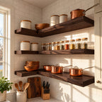 Wraparound Kitchen Corner Shelf 47-70 Inch, L Shaped Solid Wood Floating Shelf 10 Inch Deep
