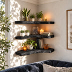 Figured Grain Corner Floating Shelf, Thick Live Edge Solid Wood Corner Shelf for Plants and Candles
