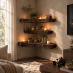 Weathered Chunky Corner Shelf, Solid Wood Floating Corner Shelf with Open Grain Checks and Knots