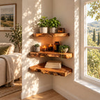 Swirl Grain Corner Floating Shelf, Thick Live Edge Solid Wood Corner Shelf for Bathroom and Bedroom