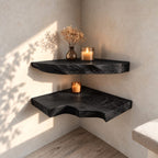 Swooping Live Edge Corner Shelf, Thick Solid Wood Floating Corner Display Shelf with Deep Swirling Grain
