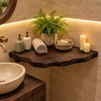 Bathroom Corner Shelf, Chunky Solid Wood Floating Corner Shelf with Carved Bark Edge for Powder Room