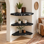 Alcove Corner Shelf, Solid Wood Floating Corner Shelves with Knobby Carved Live Edge for Narrow Nooks