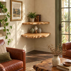 Scalloped Live Edge Corner Shelf, Solid Wood Floating Corner Shelf with Deep Hand Carved Front