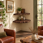 Scalloped Live Edge Corner Shelf, Solid Wood Floating Corner Shelf with Deep Hand Carved Front