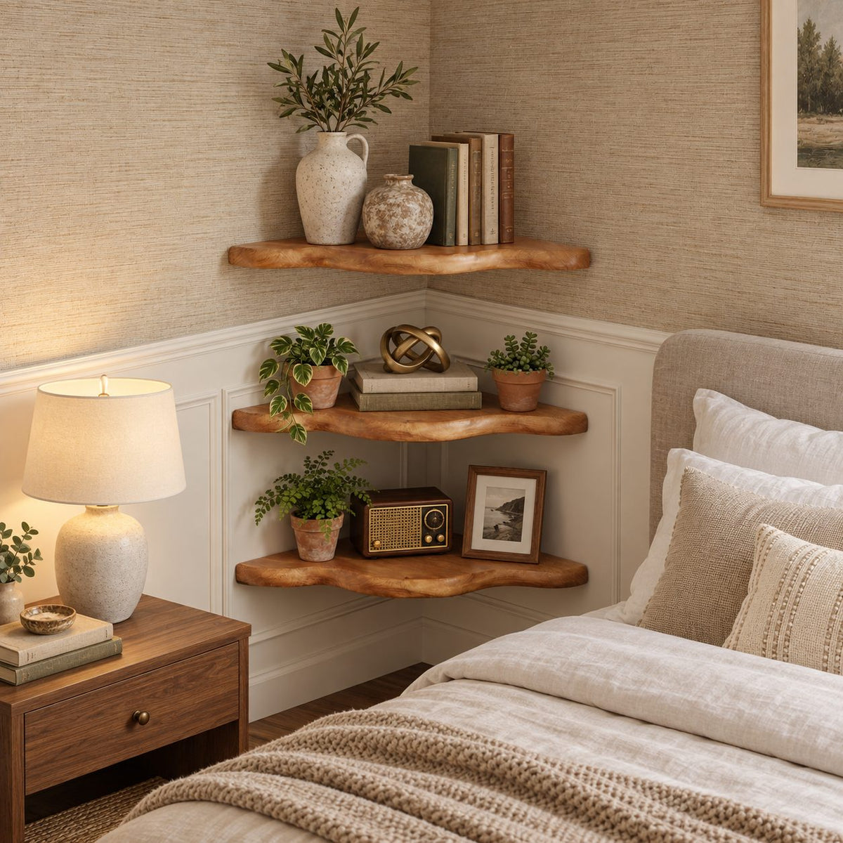 Cloud Edge Corner Floating Shelf, Smooth Wavy Solid Wood Corner Shelf for Living Room and Bedroom