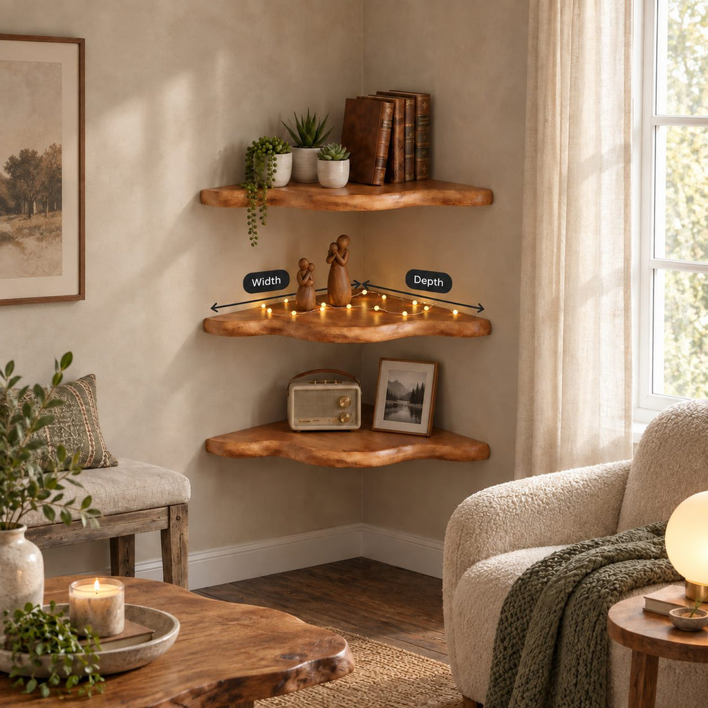 Cloud Edge Corner Floating Shelf, Smooth Wavy Solid Wood Corner Shelf for Living Room and Bedroom