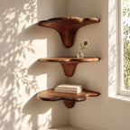 Cloud Cap Corner Mushroom Shelf, Carved Solid Wood Floating Corner Shelf with Drip Stem for Living Room