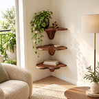 Cloud Cap Corner Mushroom Shelf, Carved Solid Wood Floating Corner Shelf with Drip Stem for Living Room